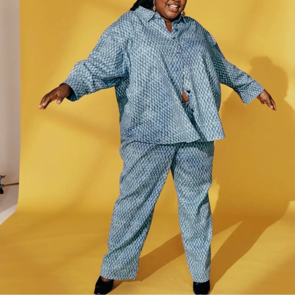 New Future Collective Checkered Print Denim Shirt & Pants Set Blue Size XL / 14 - Picture 5 of 16
